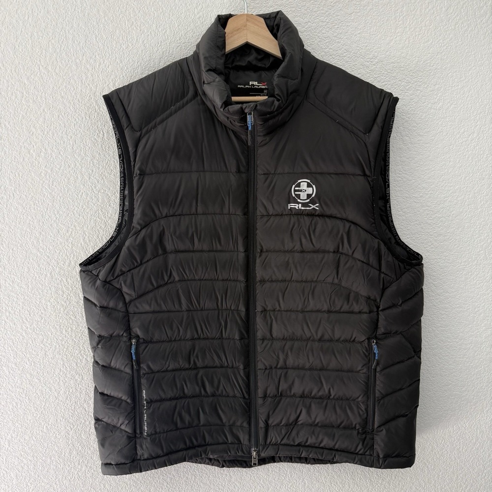 RLX Mens Down Filled Puffer Vest XXL Black Golf Ralph Lauren Gilet Packable